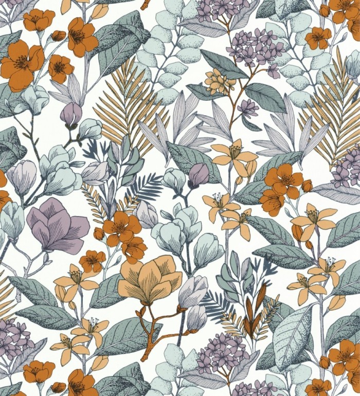 Papel pintado flores y hojas artísticas - Madison Country 126655