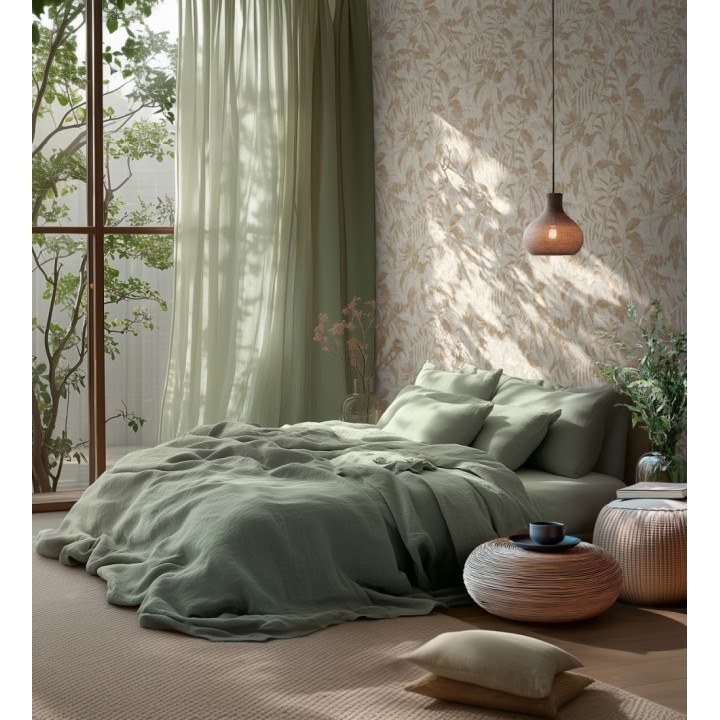 Papel pintado selva vintage de hojas beige fondo blanco roto - Hibiscus Radiant 684895