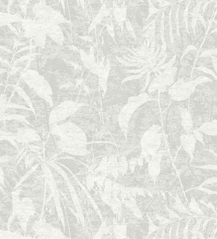 Papel pintado selva vintage de hojas blancas fondo gris claro - Hibiscus Radiant 684896