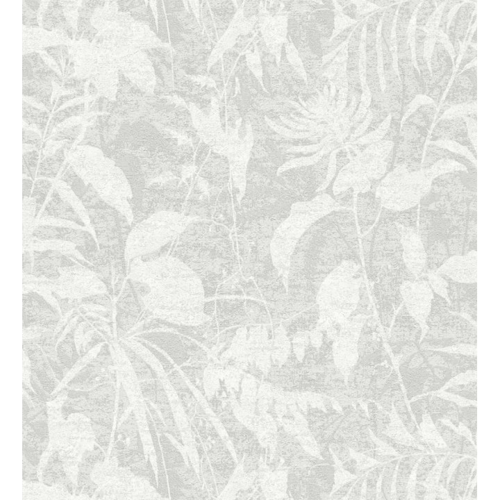 Papel pintado selva vintage de hojas blancas fondo gris claro - Hibiscus Radiant 684896