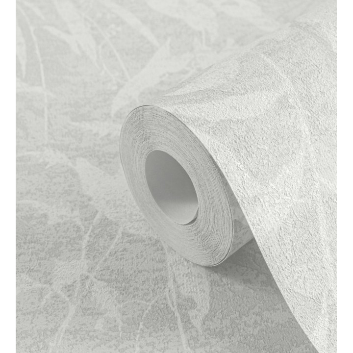 Papel pintado selva vintage de hojas blancas fondo gris claro - Hibiscus Radiant 684896