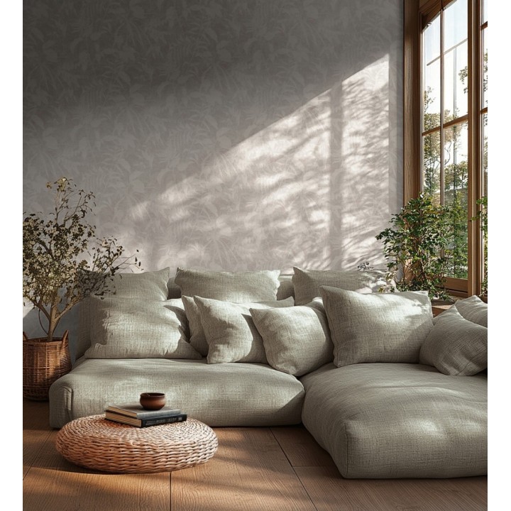 Papel pintado selva vintage de hojas blancas fondo gris claro - Hibiscus Radiant 684896