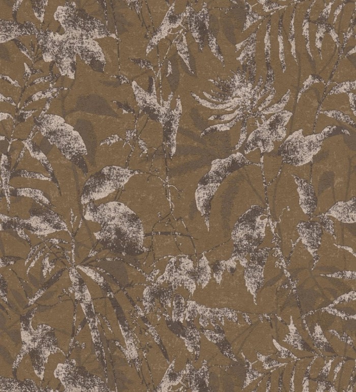 Papel pintado selva vintage de hojas cobre fondo marrón pardo - Hibiscus Radiant 684897
