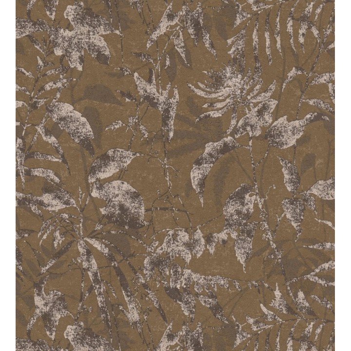 Papel pintado selva vintage de hojas cobre fondo marrón pardo - Hibiscus Radiant 684897