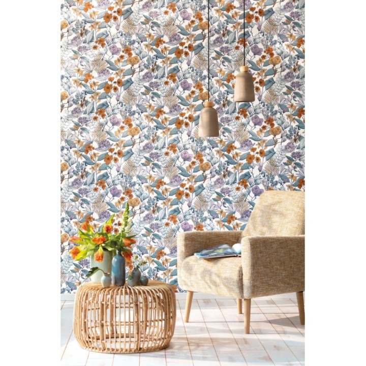 Papel pintado flores y hojas artísticas - Madison Country 126655