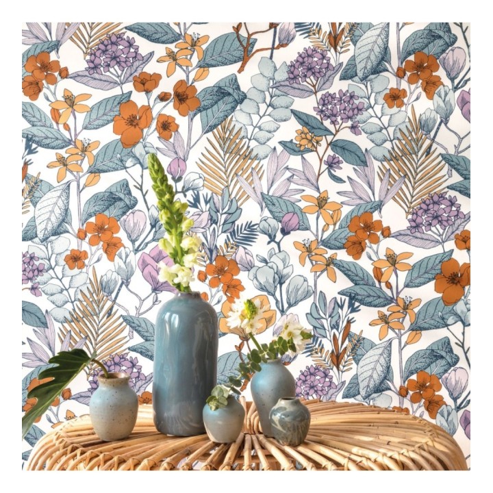 Papel pintado flores y hojas artísticas - Madison Country 126655