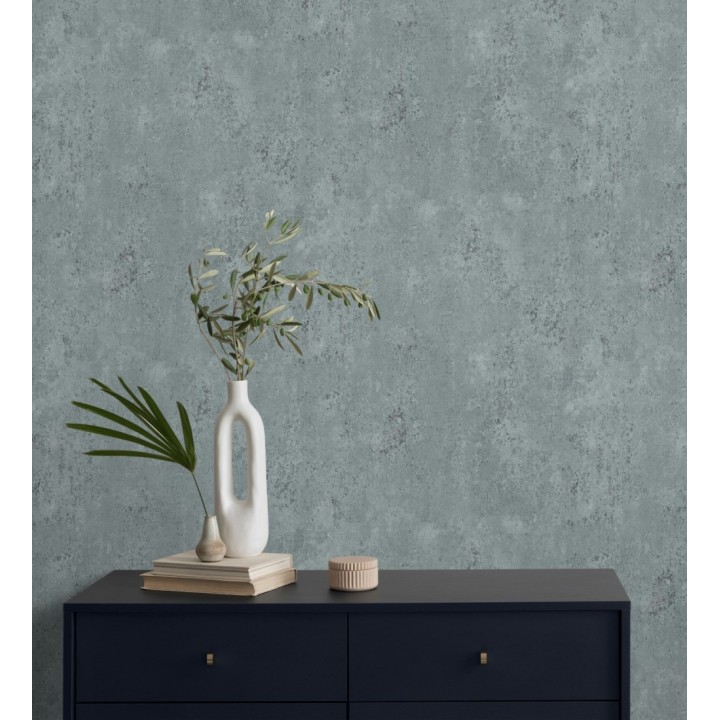 Papel pintado mortero a la cal azul petróleo texturizado mate - Somad Concrete 684903