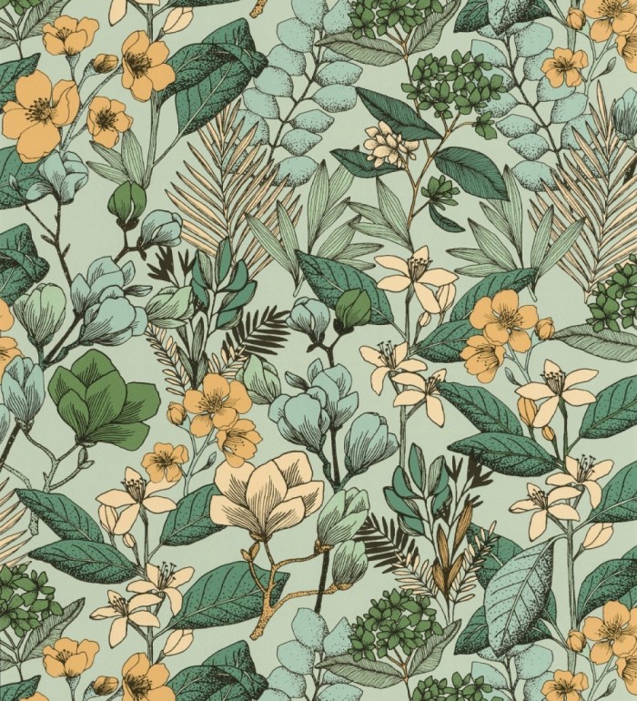 Papel pintado flores y hojas artísticas - Madison Country 126657