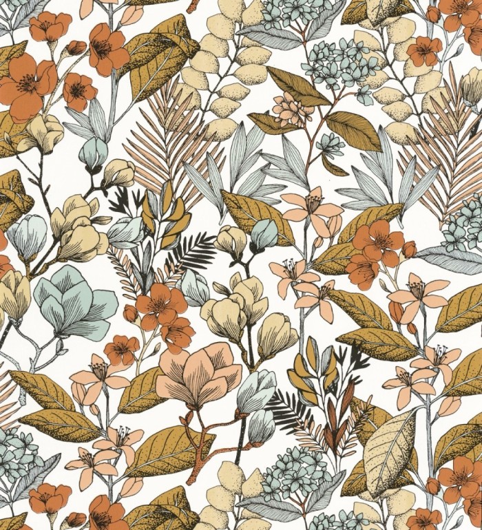 Papel pintado flores y hojas artísticas - Madison Country 126658