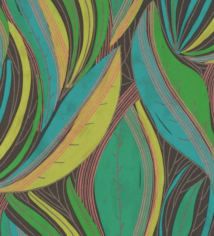 Papel pintado hojas vibrantes en grabado retro texturizado - Hibiscus Lush 684906