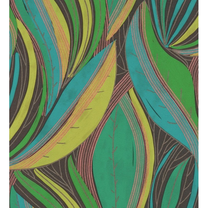 Papel pintado hojas vibrantes en grabado retro texturizado - Hibiscus Lush 684906