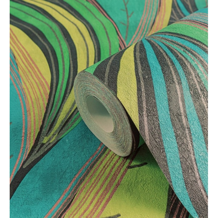 Papel pintado hojas vibrantes en grabado retro texturizado - Hibiscus Lush 684906