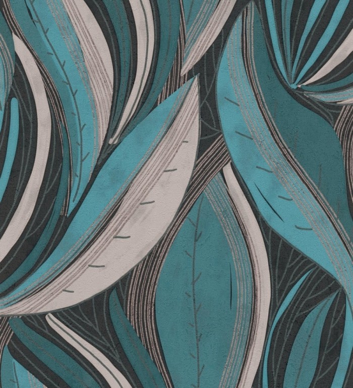 Papel pintado hojas vibrantes en grabado retro texturizado - Hibiscus Lush 684907