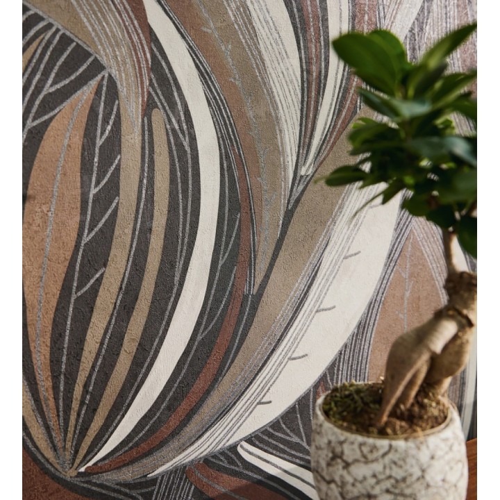 Papel pintado hojas vibrantes en grabado retro texturizado - Hibiscus Lush 684908