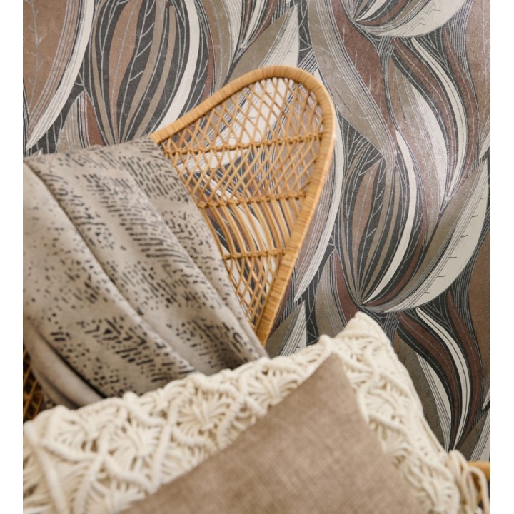 Papel pintado hojas vibrantes en grabado retro texturizado - Hibiscus Lush 684908