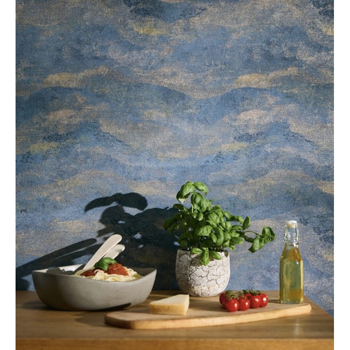 Papel pintado lienzo con nubes doradas evanescentes fondo azul - Ocean Bold 684911