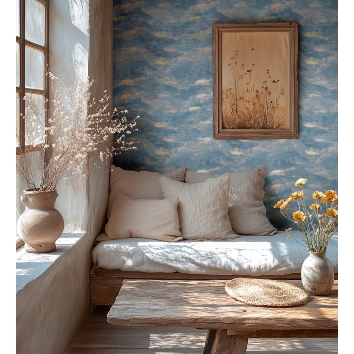 Papel pintado lienzo con nubes doradas evanescentes fondo azul - Ocean Bold 684911