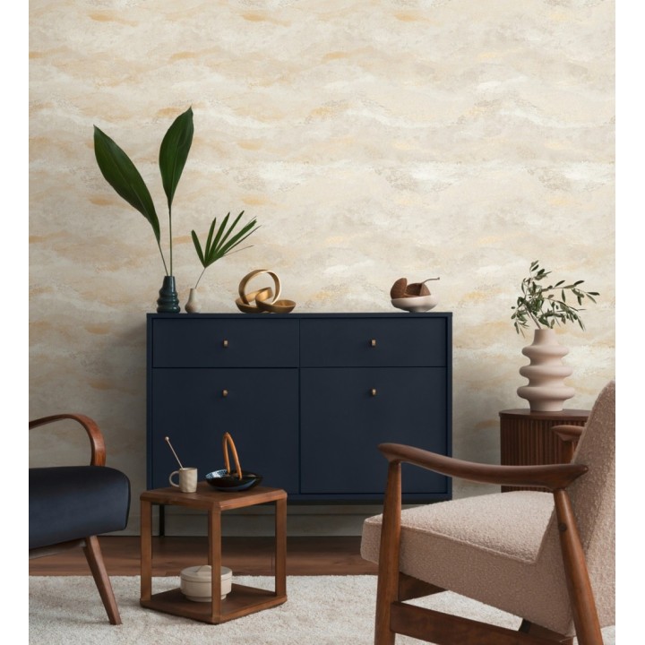 Papel pintado lienzo con nubes doradas evanescentes fondo arena - Ocean Bold 684913