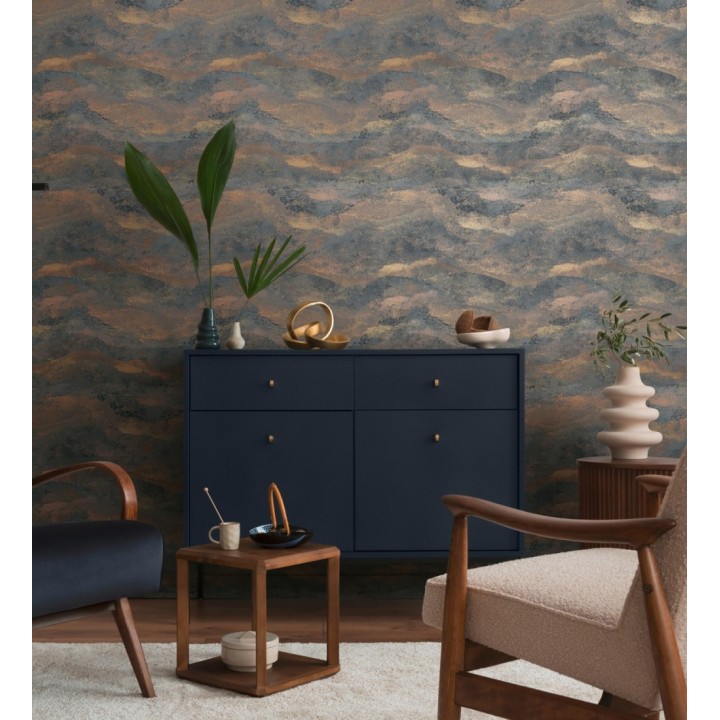 Papel pintado lienzo con nubes bronce evanescentes fondo gris carbón - Ocean Bold 684914