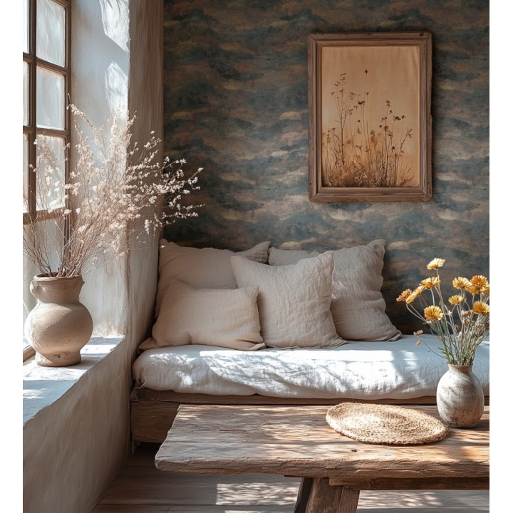 Papel pintado lienzo con nubes bronce evanescentes fondo gris carbón - Ocean Bold 684914