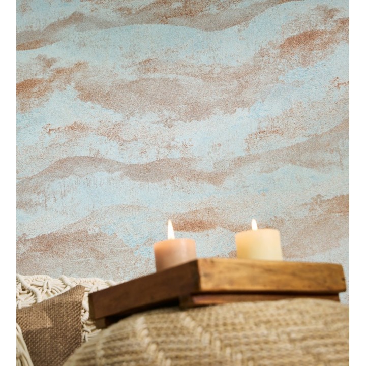 Papel pintado lienzo con nubes bronce evanescentes fondo azul glacial - Ocean Bold 684915