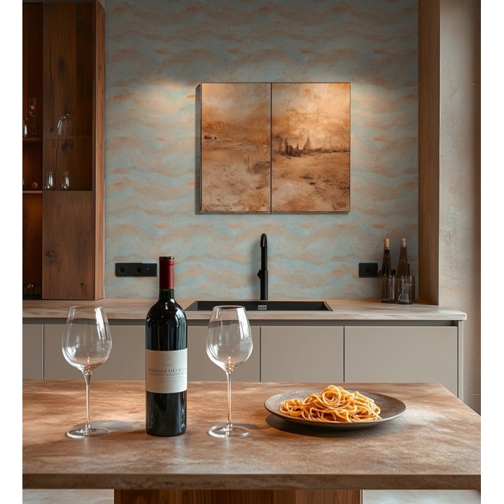 Papel pintado lienzo con nubes bronce evanescentes fondo azul glacial - Ocean Bold 684915