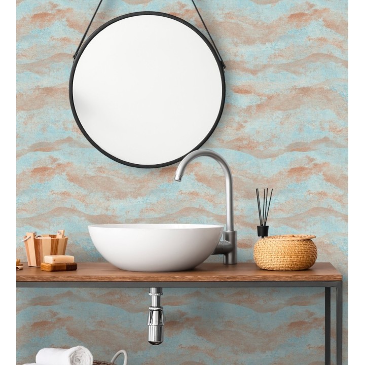 Papel pintado lienzo con nubes bronce evanescentes fondo azul glacial - Ocean Bold 684915