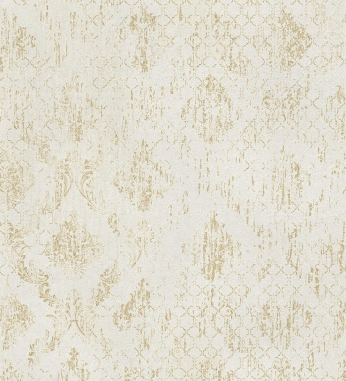 Papel pintado damasco pátina antigua dorado y blanco roto - Roma Eternal 684917