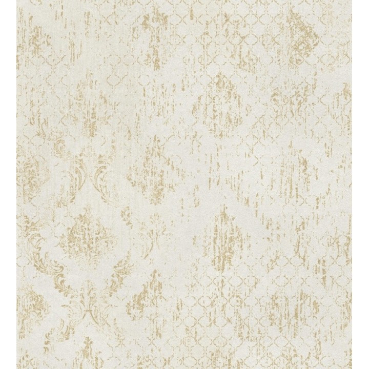Papel pintado damasco pátina antigua dorado y blanco roto - Roma Eternal 684917