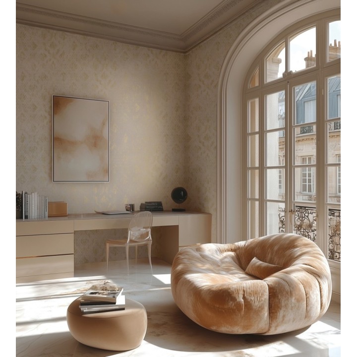 Papel pintado damasco pátina antigua dorado y blanco roto - Roma Eternal 684917