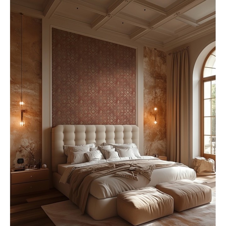 Papel pintado damasco pátina antigua dorado y burdeos - Roma Eternal 684918