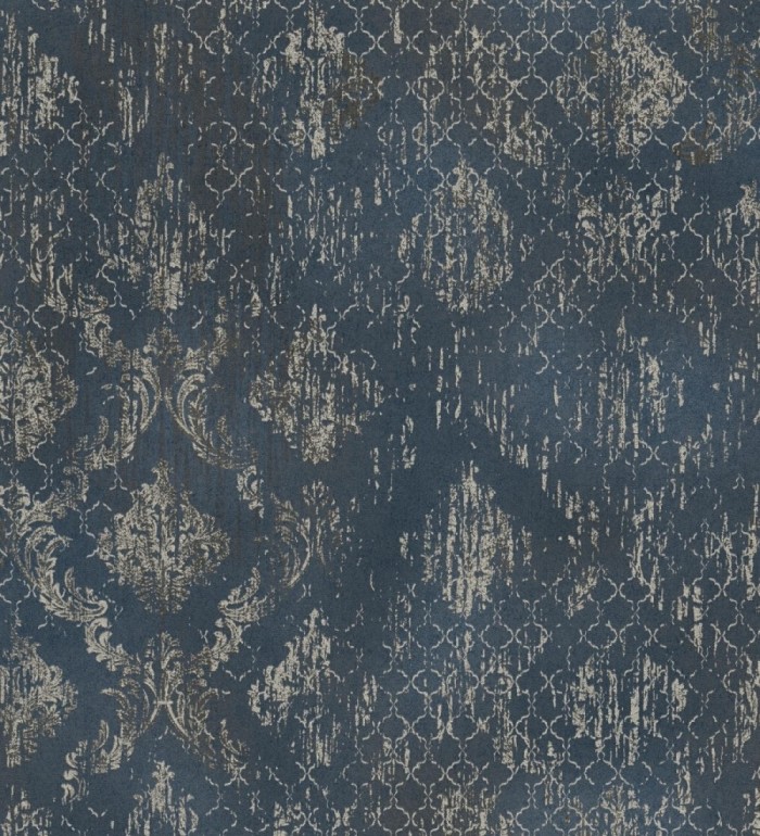 Papel pintado damasco pátina antigua dorado y azul eléctrico - Roma Eternal 684919