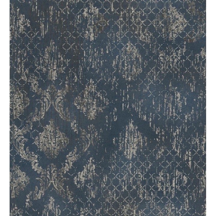 Papel pintado damasco pátina antigua dorado y azul eléctrico - Roma Eternal 684919