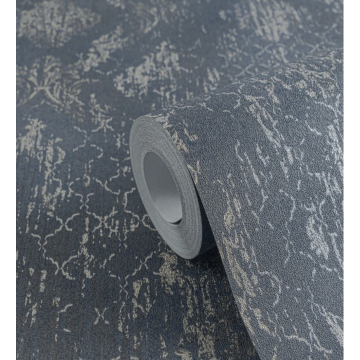 Papel pintado damasco pátina antigua dorado y azul eléctrico - Roma Eternal 684919