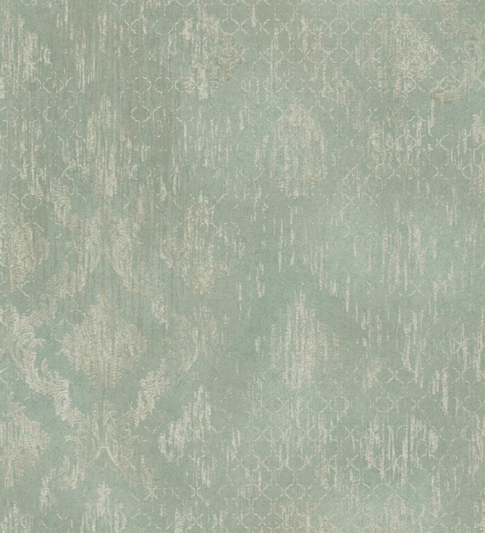 Papel pintado damasco pátina antigua dorado y verde celadón - Roma Eternal 684920