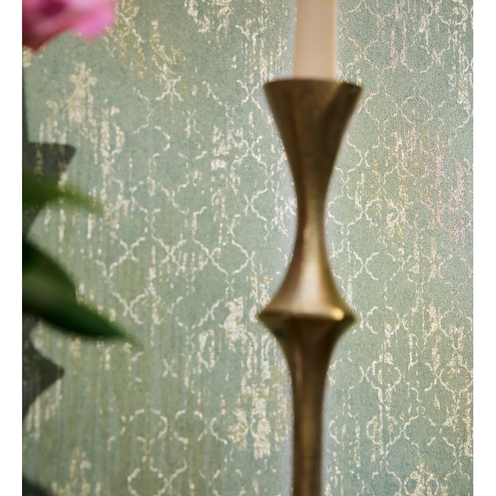 Papel pintado damasco pátina antigua dorado y verde celadón - Roma Eternal 684920