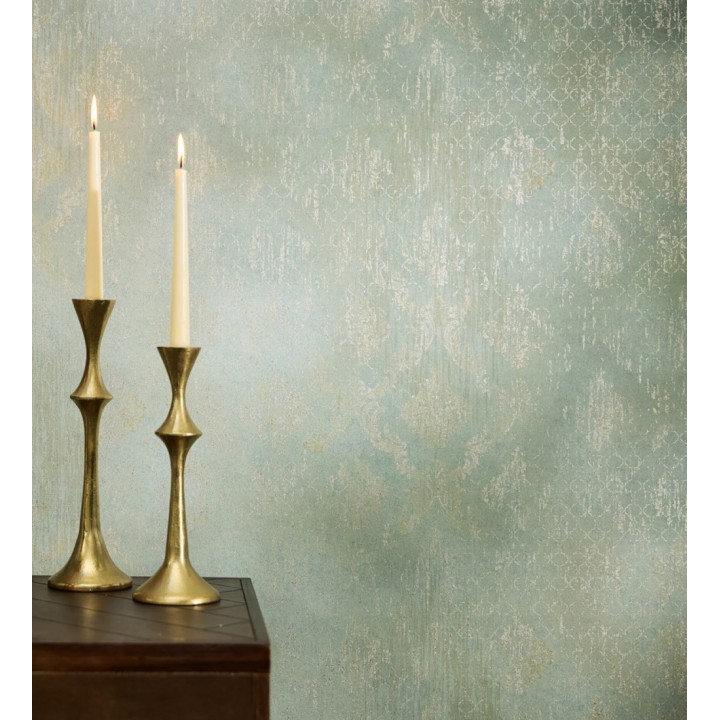 Papel pintado damasco pátina antigua dorado y verde celadón - Roma Eternal 684920