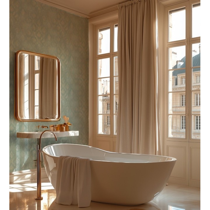 Papel pintado damasco pátina antigua dorado y verde celadón - Roma Eternal 684920