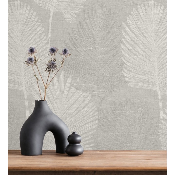 Papel pintado sutiles palmas taupe textura textil fondo gris - Lantau Mystic 684922