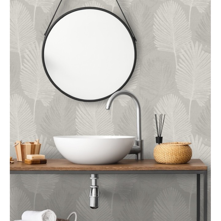 Papel pintado sutiles palmas taupe textura textil fondo gris - Lantau Mystic 684922