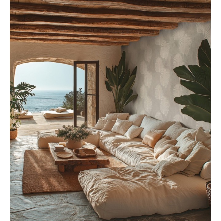 Papel pintado sutiles palmas taupe textura textil fondo gris - Lantau Mystic 684922