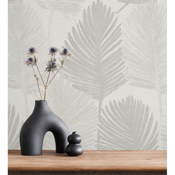 Papel pintado sutiles palmas tonos neutro textura textil fondo blanco - Lantau Mystic 684923