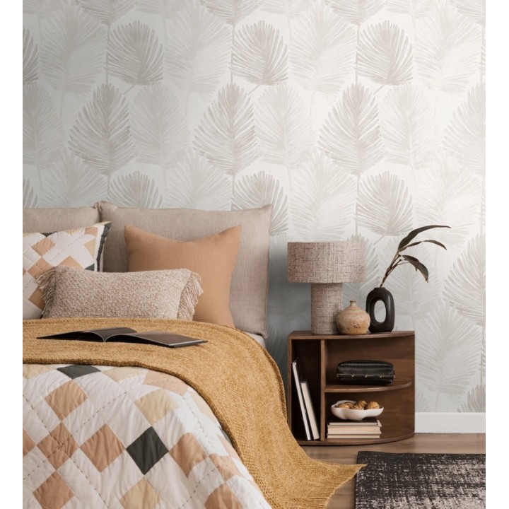 Papel pintado sutiles palmas tonos neutro textura textil fondo blanco - Lantau Mystic 684923