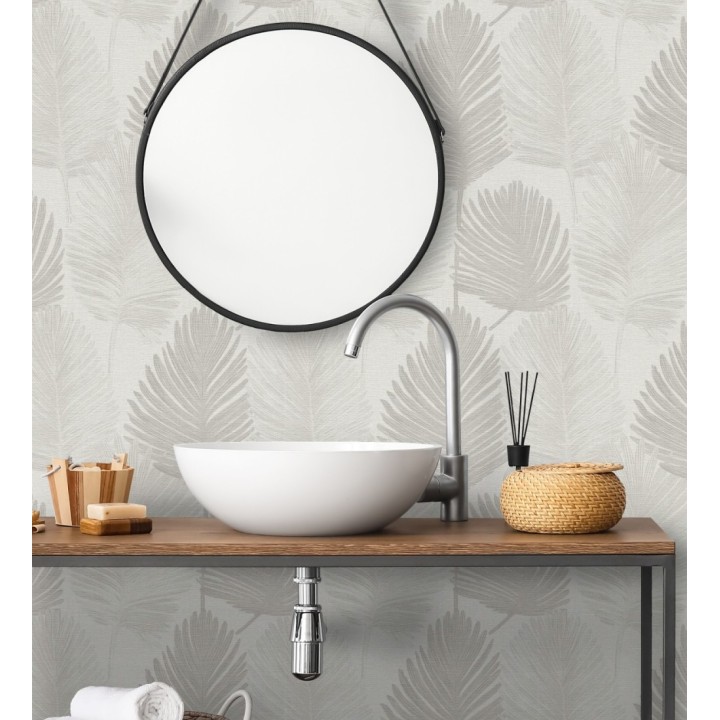 Papel pintado sutiles palmas tonos neutro textura textil fondo blanco - Lantau Mystic 684923