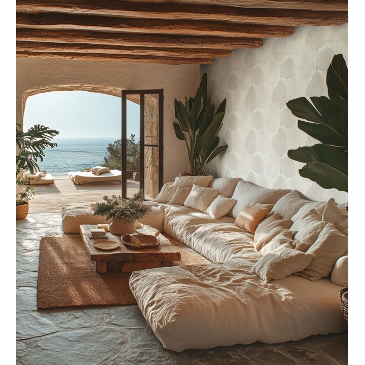 Papel pintado sutiles palmas tonos neutro textura textil fondo blanco - Lantau Mystic 684923