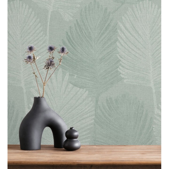 Papel pintado sutiles palmas verdes textura textil fondo verde salvia - Lantau Mystic 684924