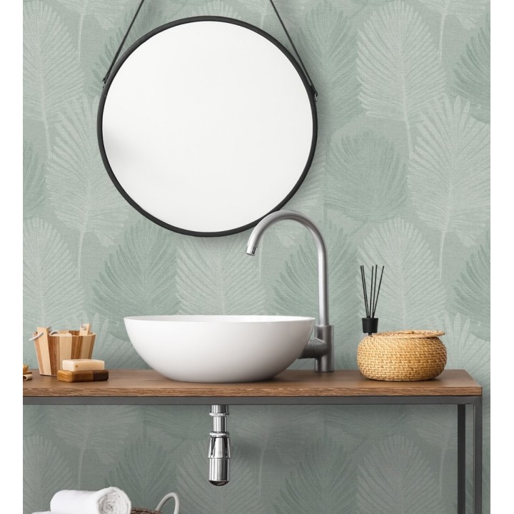 Papel pintado sutiles palmas verdes textura textil fondo verde salvia - Lantau Mystic 684924