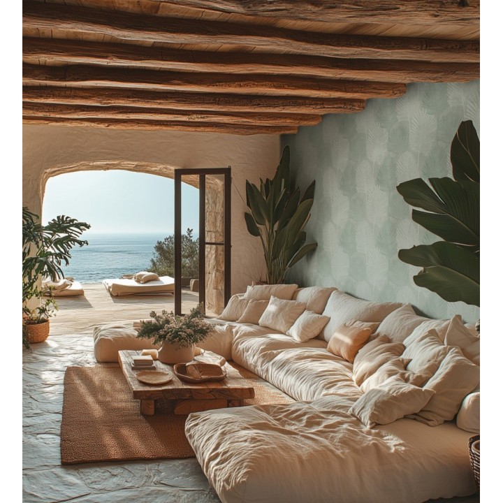 Papel pintado sutiles palmas verdes textura textil fondo verde salvia - Lantau Mystic 684924