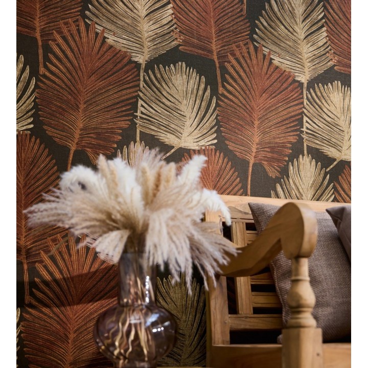 Papel pintado sutiles palmas terracota textura textil fondo marrón rojizo - Lantau Mystic 684925