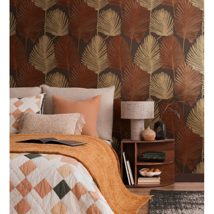 Papel pintado sutiles palmas terracota textura textil fondo marrón rojizo - Lantau Mystic 684925